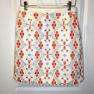𝅺MAEVE cream & red Embroidered Mini Skirt with Pompoms size 2